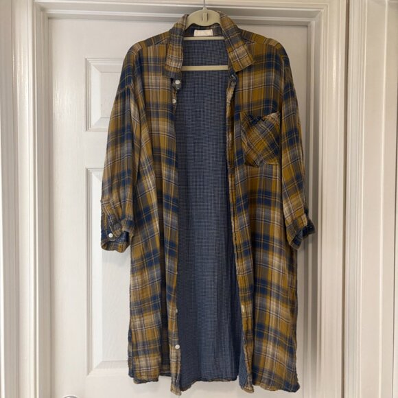 CP Shades Cora Double Cotton Gauze Plaid Shirt Dress L - Picture 2 of 7